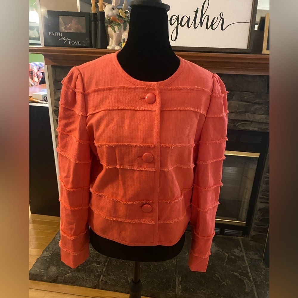 J. Crew Coral Fringe-Trim Cropped Lady Jacket